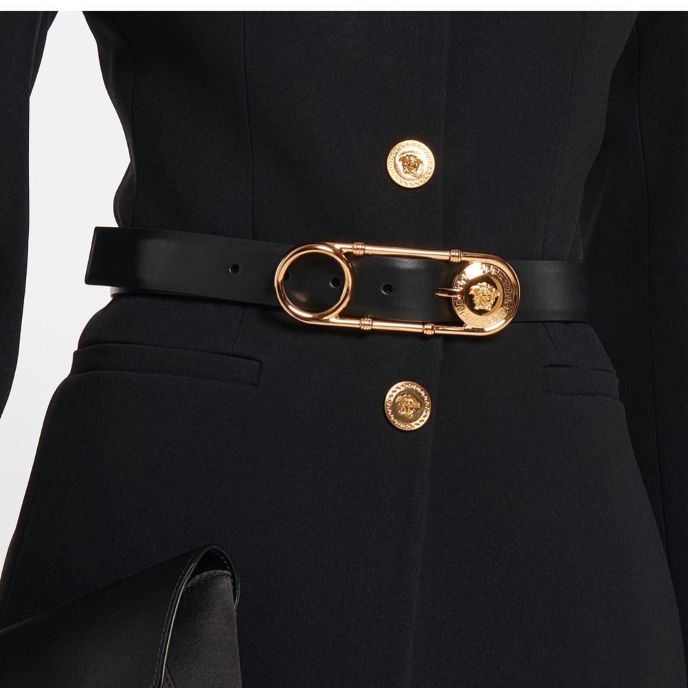 VERSACE SAFETY PIN LEATHER BELT 3 CM SIZE LARGE - Picture 2 of 6